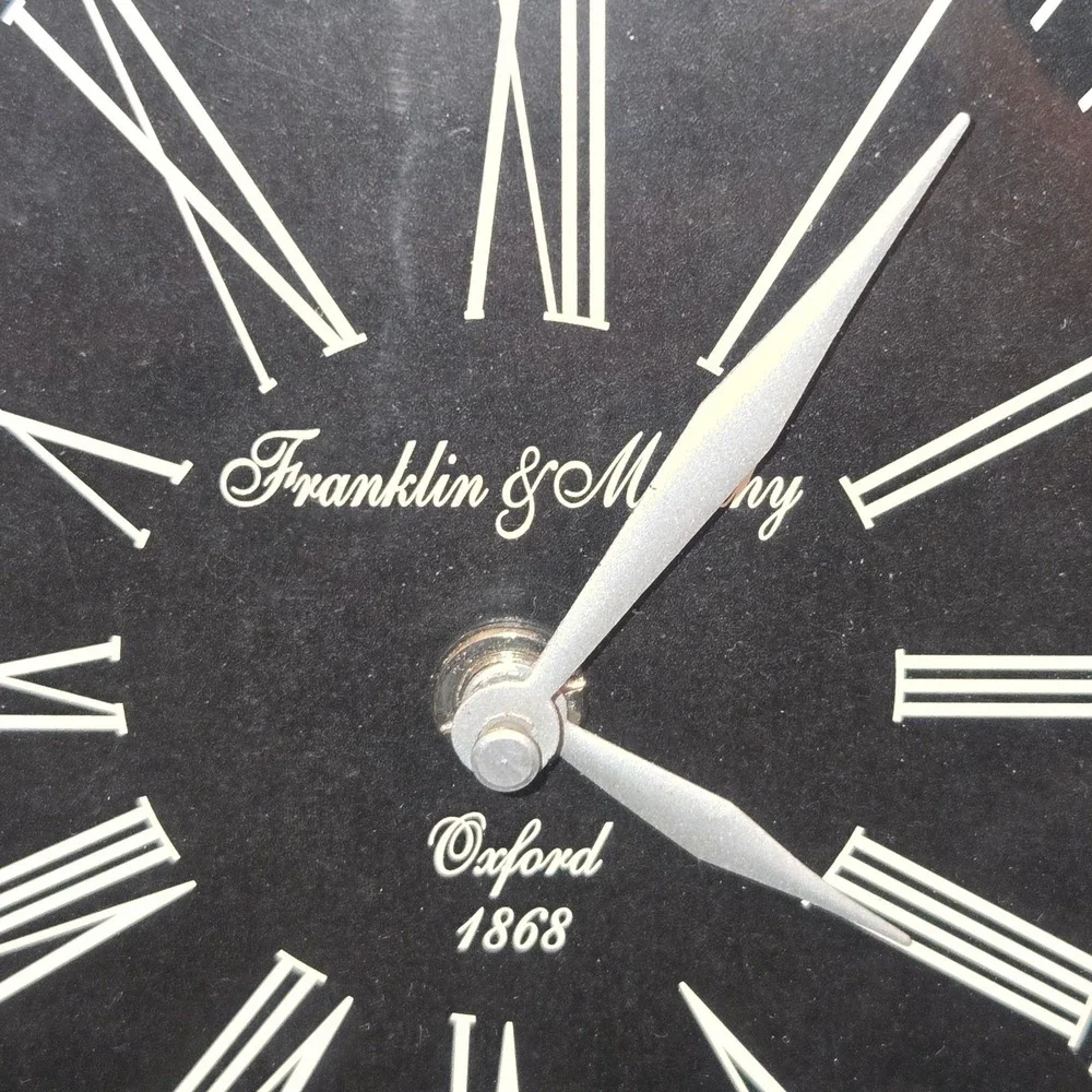Franklin & Murphy Table Top Clock By Two's Company Silver Black Roman Numeral